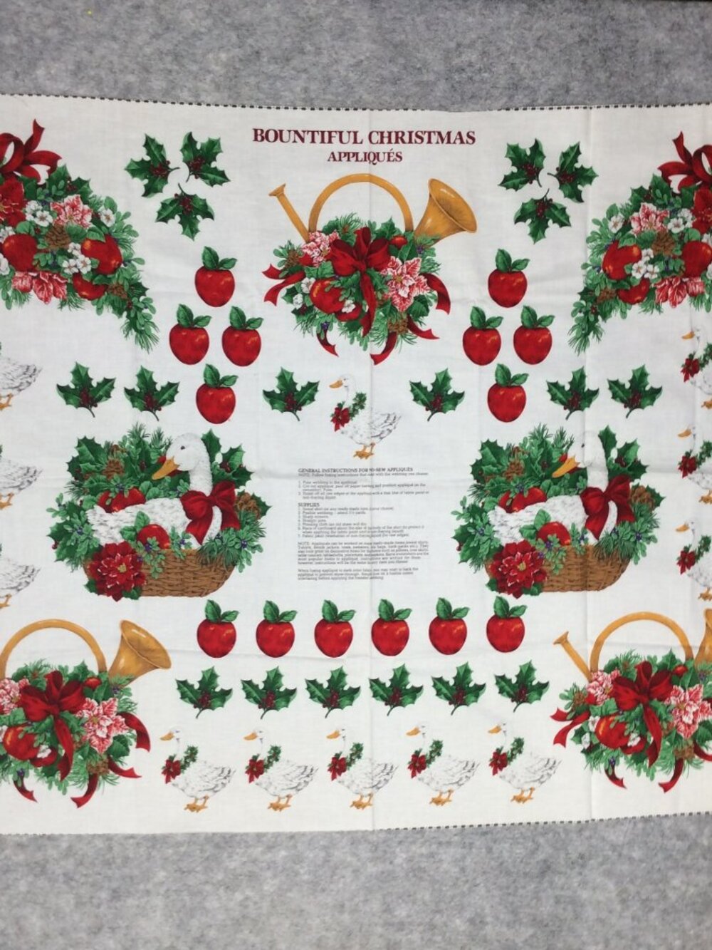 Cranston VIP Bountiful Christmas Appliques Fabric Panel Goose Apple Horn Holly
